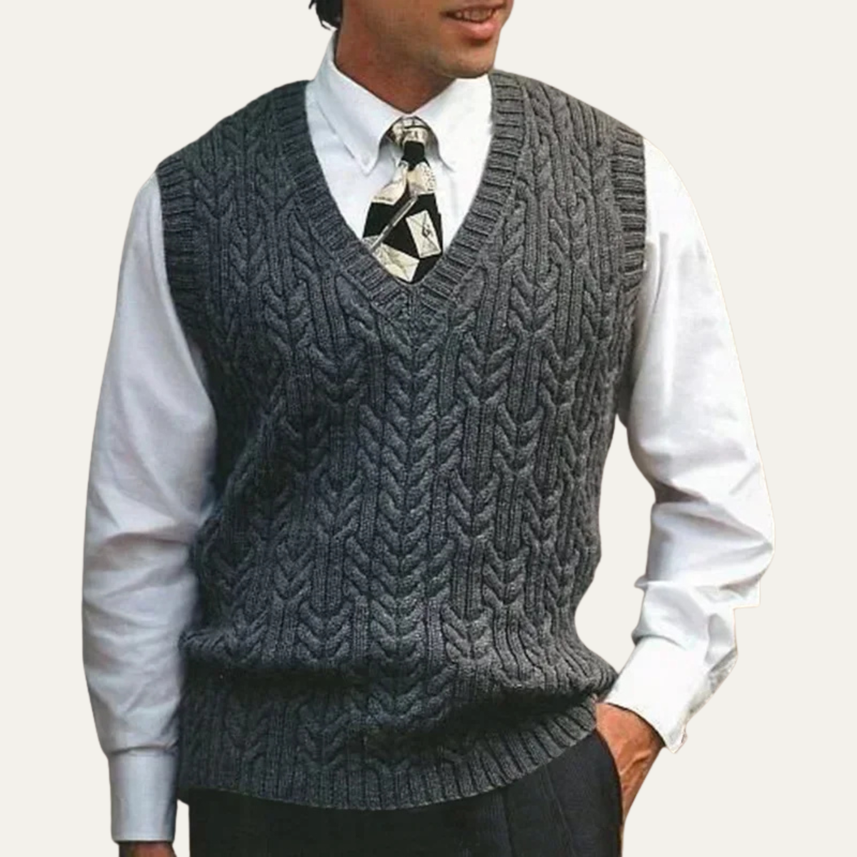 The Livigno Men’s Warm Cable Knitted V Neck Sweater Vest
