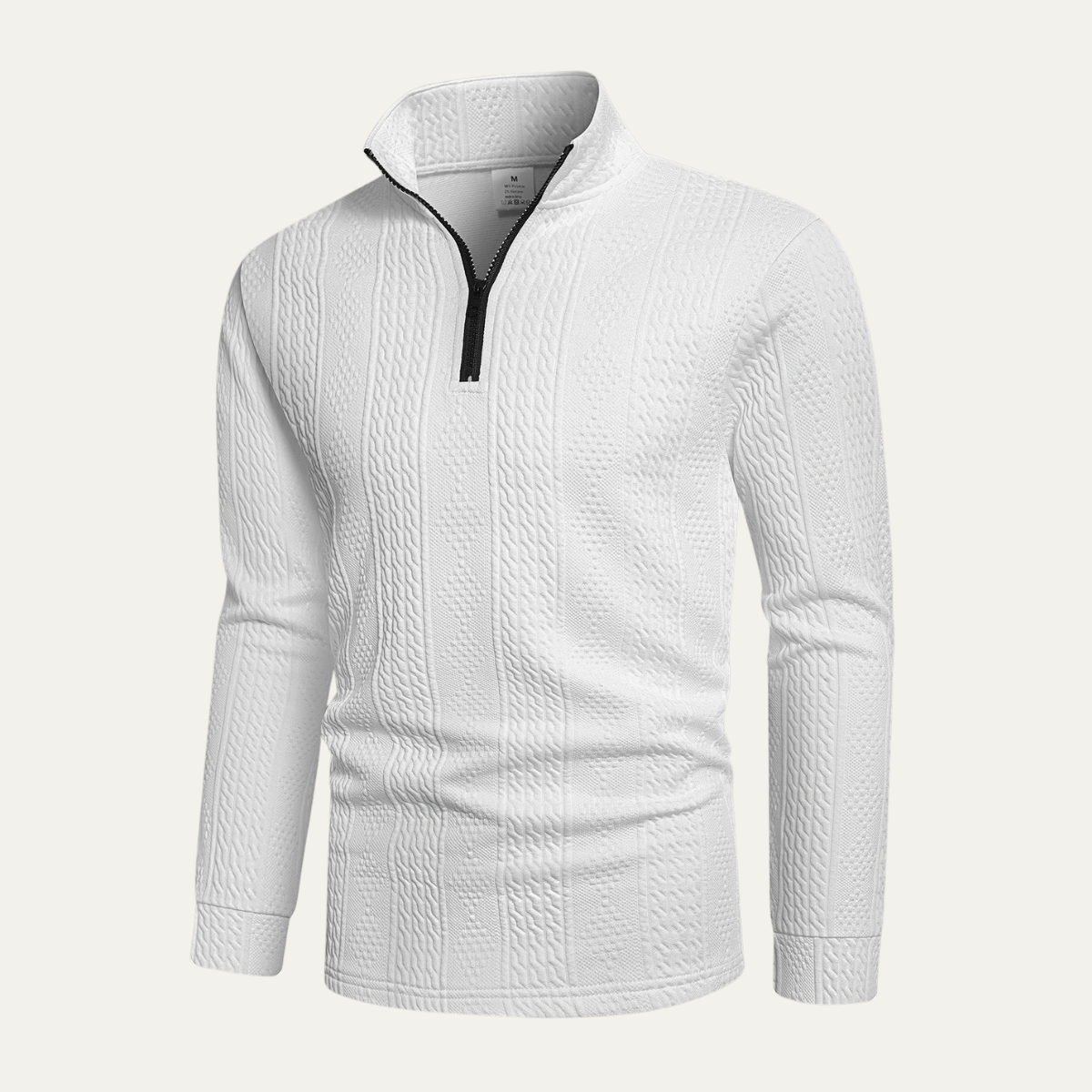 The Leighton Men’s White Quarter Zip Knit Sweater