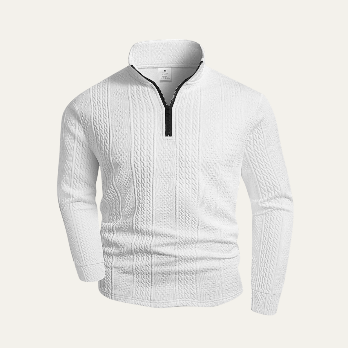 The Leighton Men’s White Quarter Zip Knit Sweater
