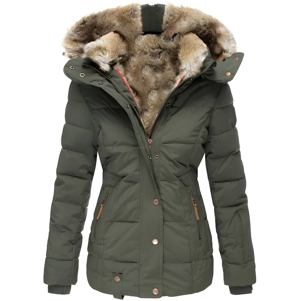 Women's Quilted Winter Coat | Long Jacket with Detachable Fur Hood