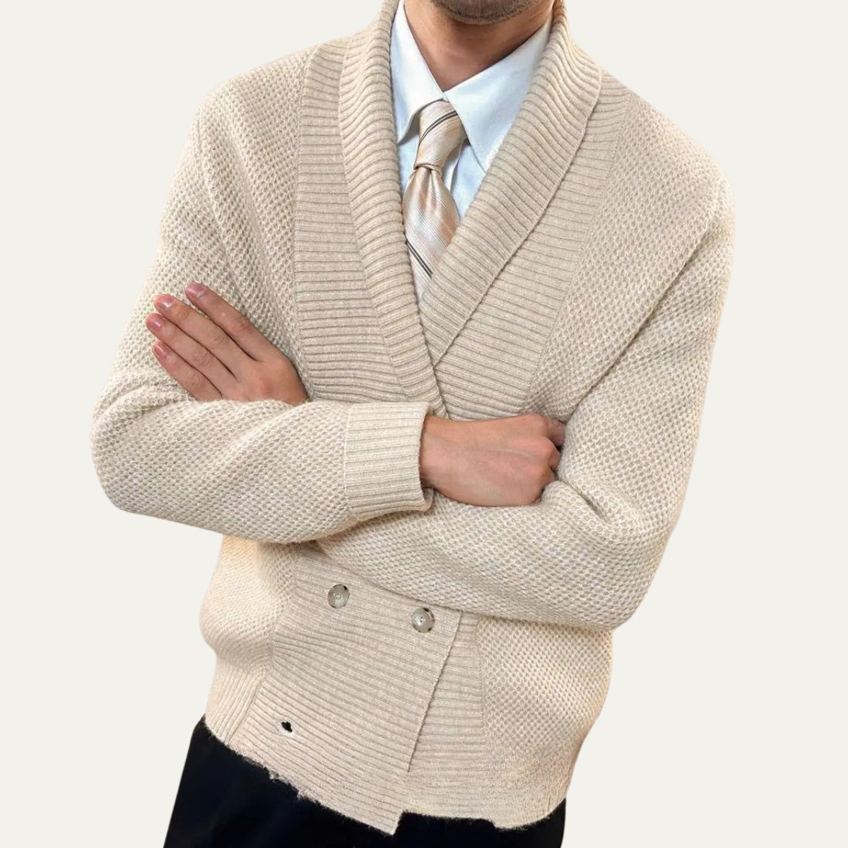 The Woodhurst Men's Chunky Knit Shawl Collar Double Breasted Cardigan