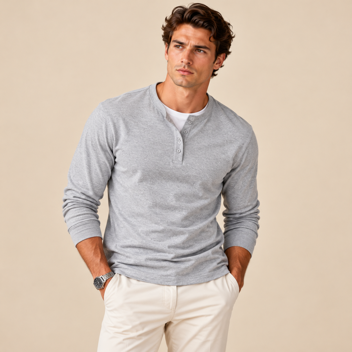 The Venice Men's Casual Button Neck Cotton Tee