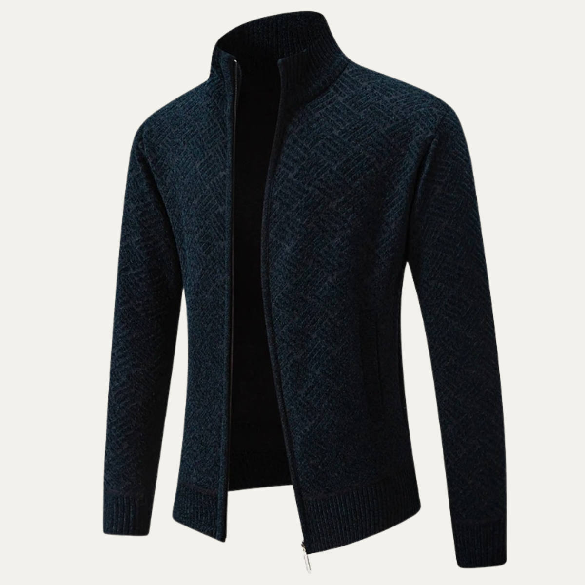 The Volterra Men’s Elegant Knit Diamond Pattern Jacket with Stand Collar