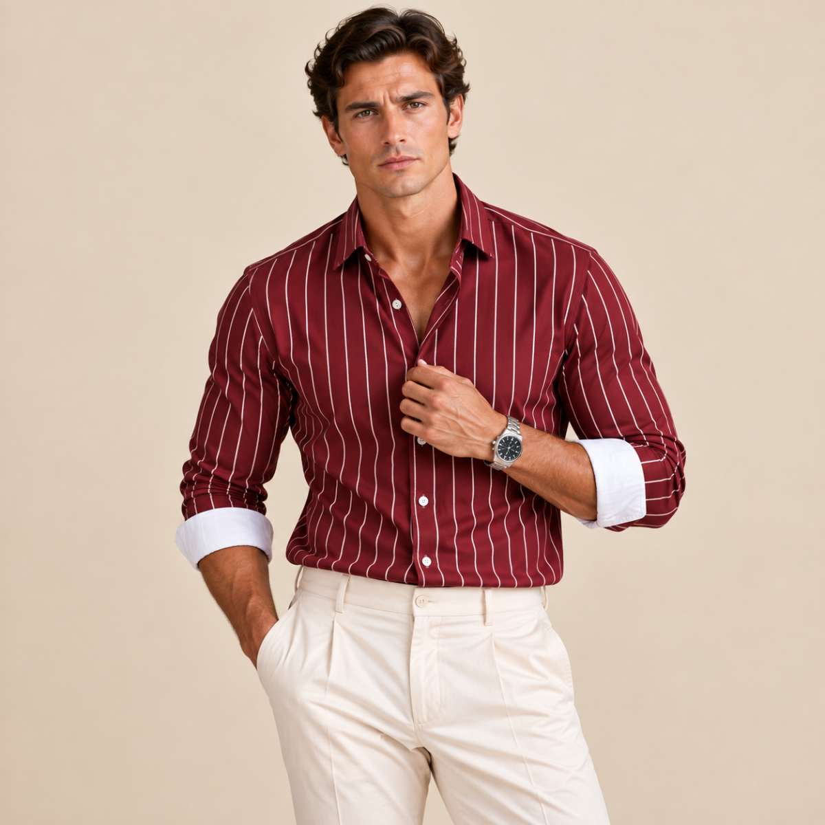 The Bolzano Men’s Trendy Button Down Striped Dress Shirt
