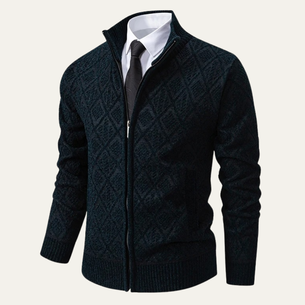 The San Gimignano Men’s Knit Diamond Pattern Zip Jacket with Stand Collar
