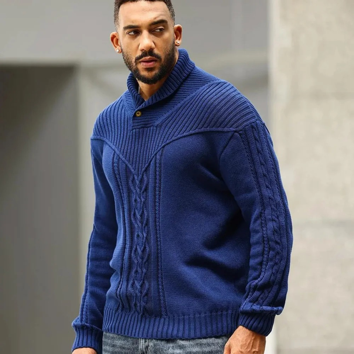 The Stockbridge Men’s Ribbed Knit Button Neck Winter Sweater