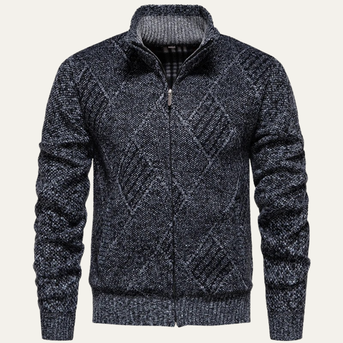 Men's Cable Knit Cardigan Charcoal Gray Diamond Pattern