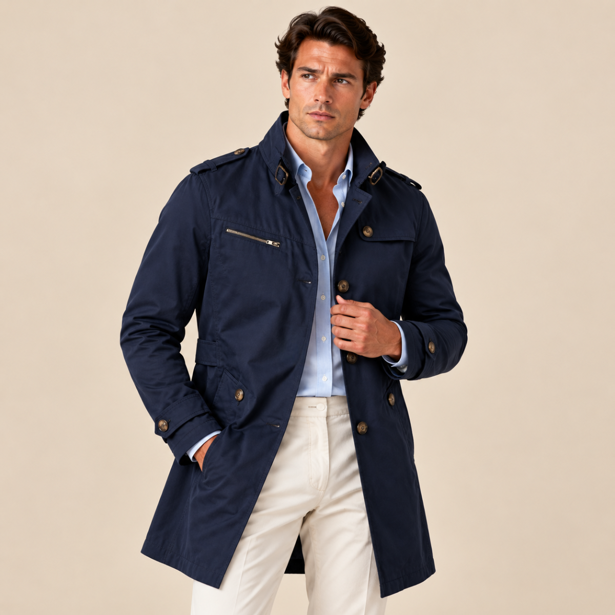 The Brackenridge Men’s Slim Fit Cotton Notched Collar Trench Coat