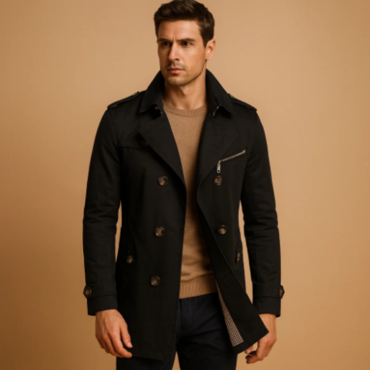 The Merrick Men’s Double Breasted Smart Casual Trench Coat