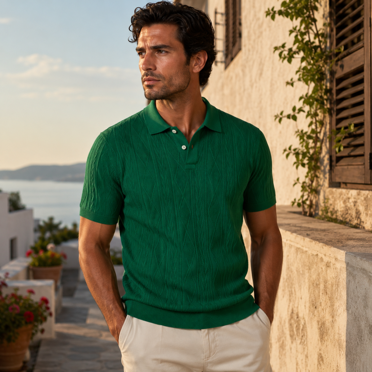 The Willowstone Ridge Men’s Textured Button Up Trendy Polo Shirt