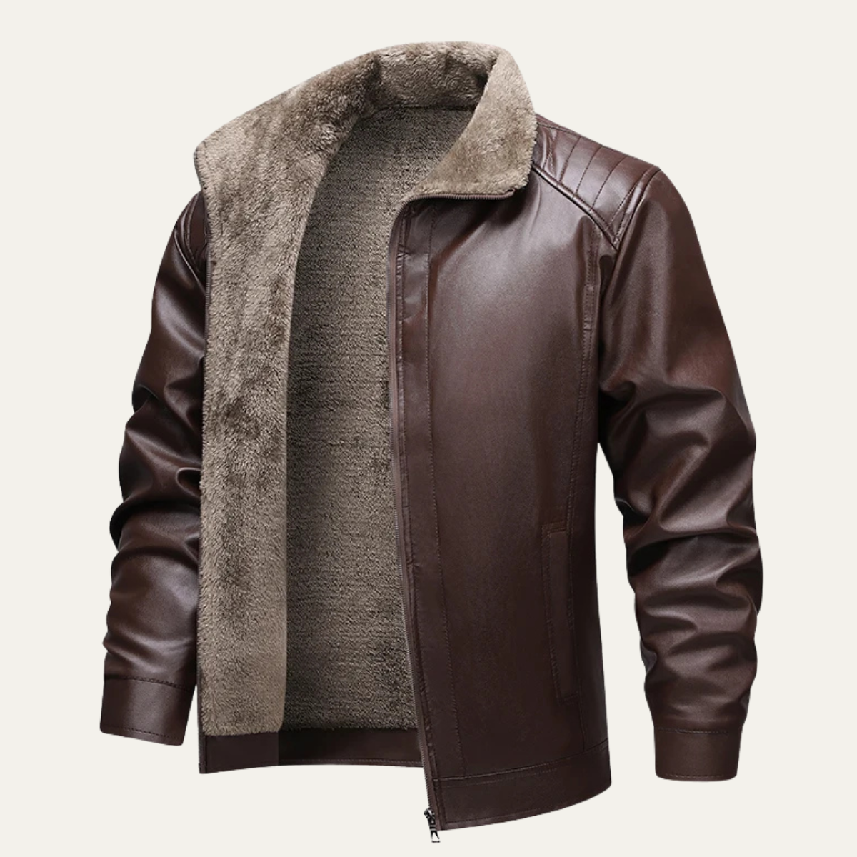 The Highcrest Men’s Winter Fleece Lined Faux Leather Biker Jacket