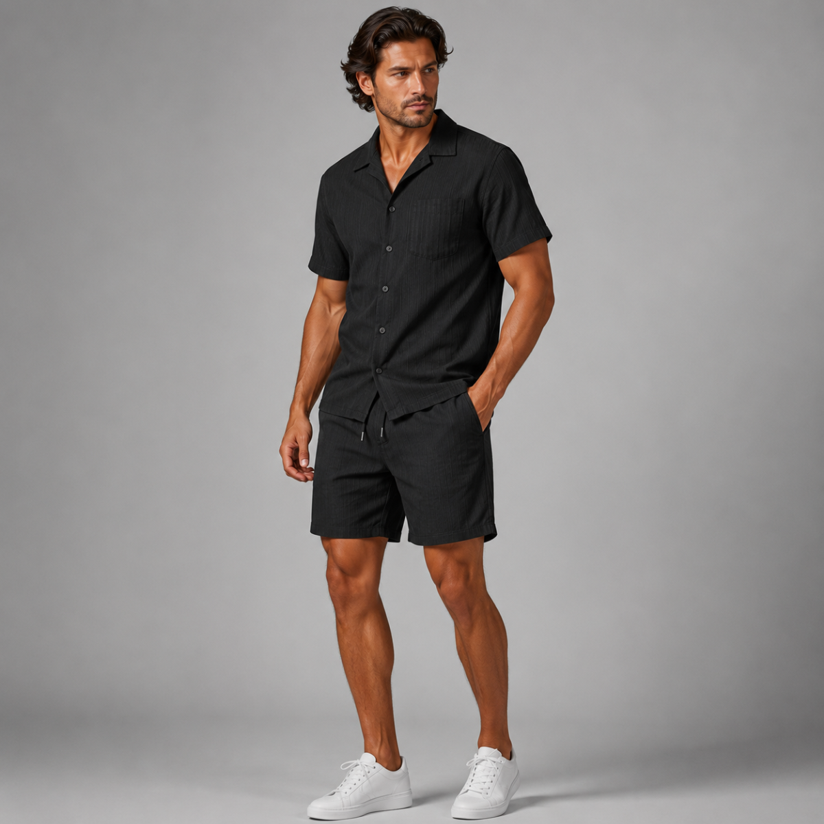 The Cedarfall Men’s Breathable Casual Summer Set – Shirt & Shorts