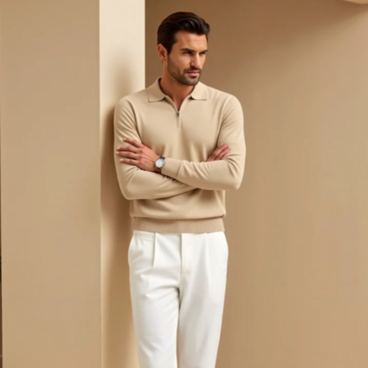 The Whitmore Men’s Modern Quarter Zip Knit Polo Sweater