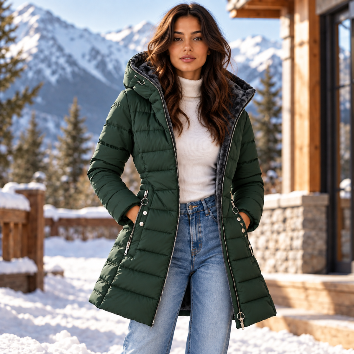 Women's Fur Hooded Puffer Coat – Long Quilted Winter Jacket
