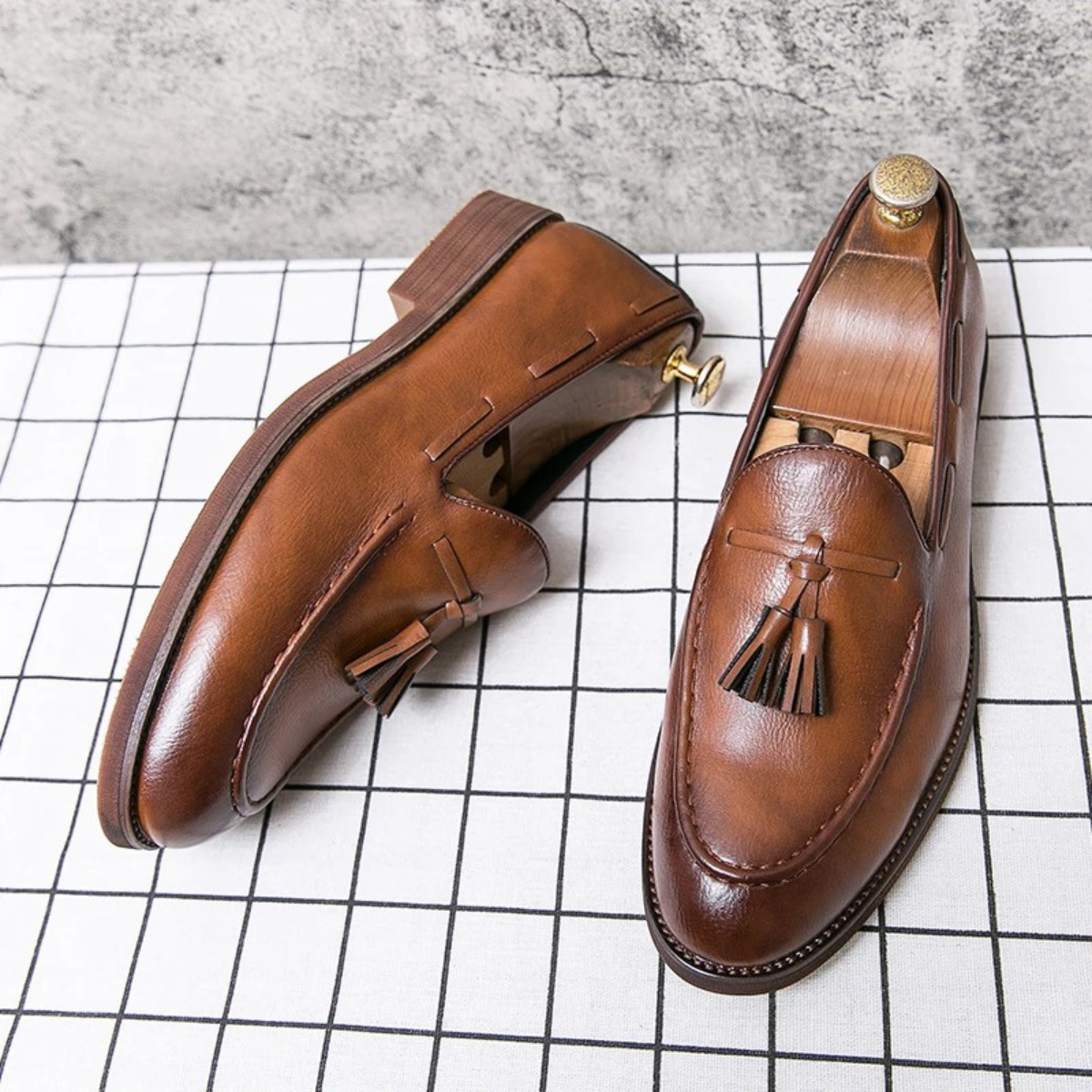 The Hawthorne Park Men’s Pointed Toe Tassel Faux Leather Slip On Loafers