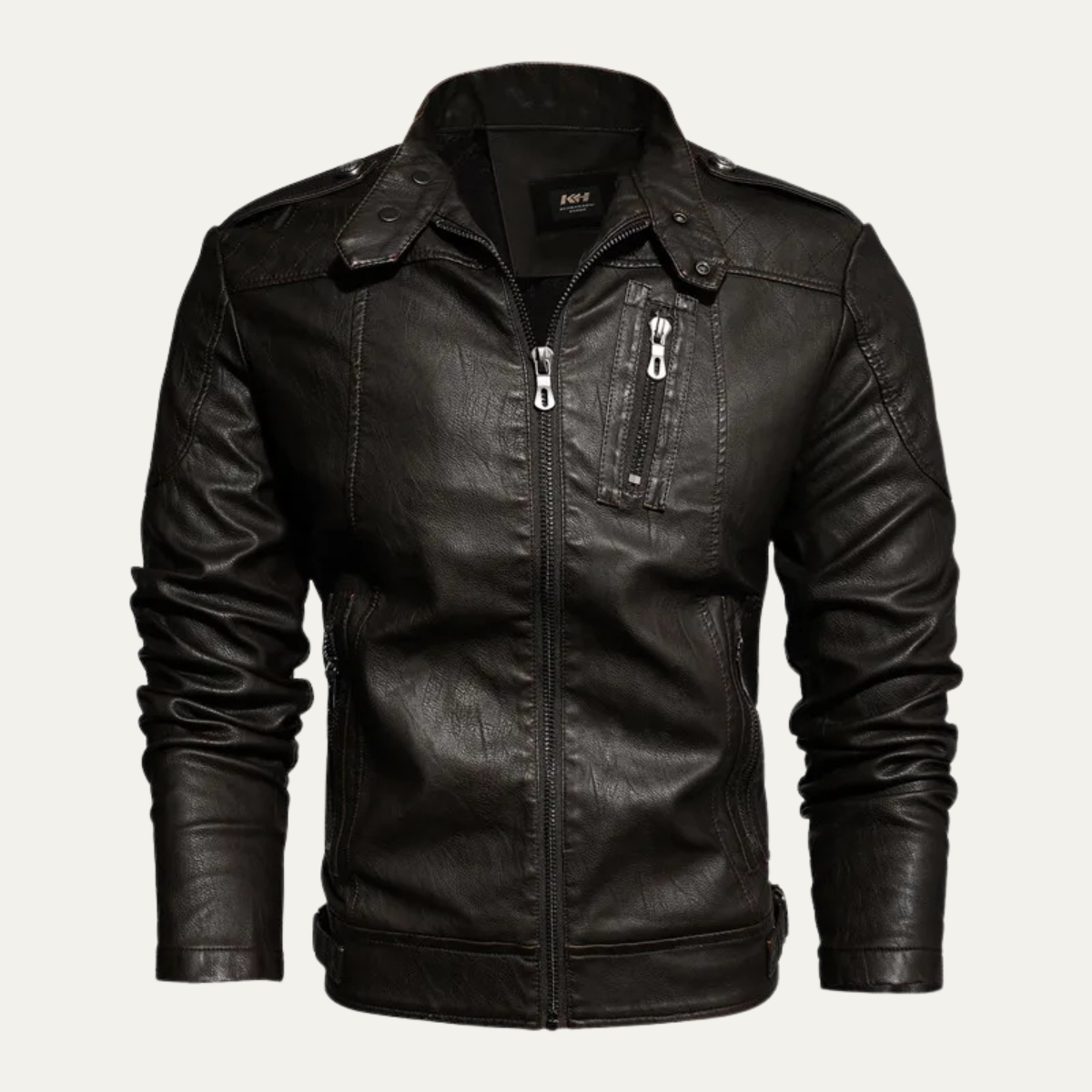 The Alderhill Men’s Modern Slim Flit Biker Leather Jacket
