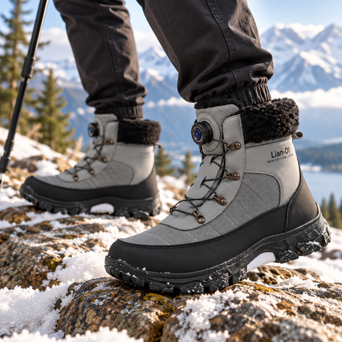 The Tarquinia Men’s Winter Warm Fur Lined High Top Anti Slip Snow Boots