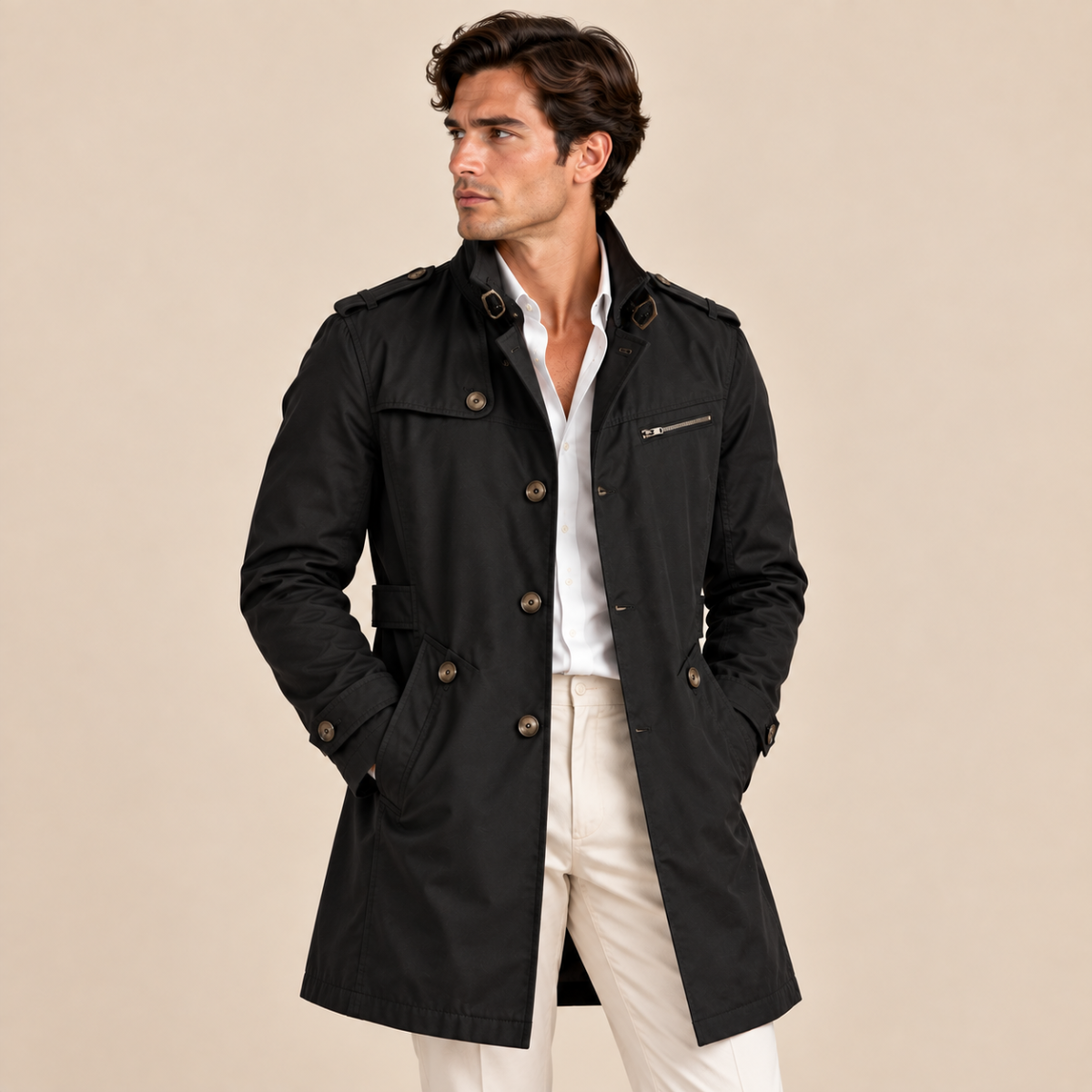 The Brackenridge Men’s Slim Fit Cotton Notched Collar Trench Coat