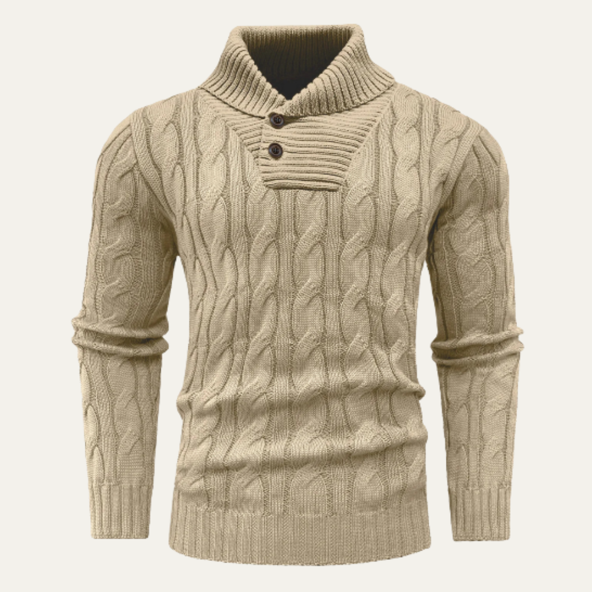 The Bevagna Men’s Cable Knit Shawl Collar Button Neck Sweater