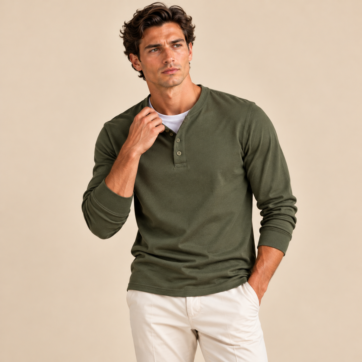 The Venice Men's Casual Button Neck Cotton Tee