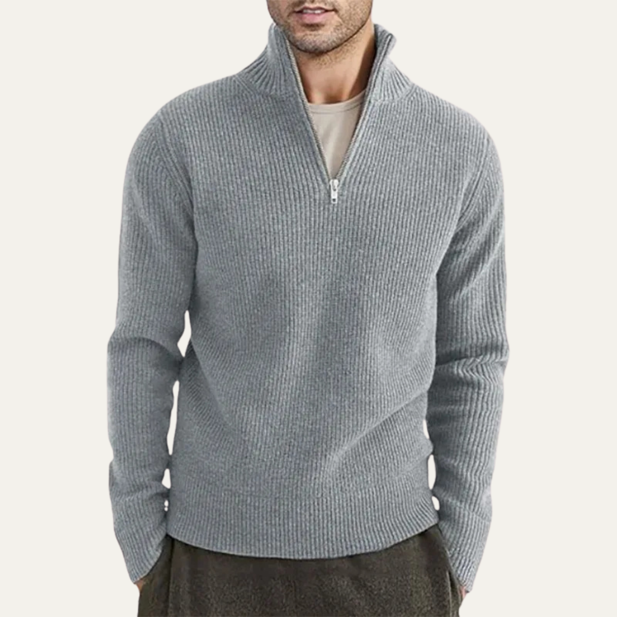 The Hawkington Men's Ribbed Warm Mock Neck Half Zip Knit Sweater