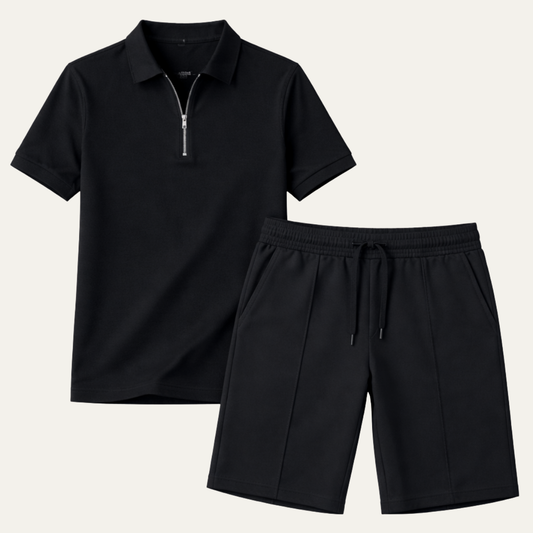 The Summerfield Men’s Summer Polo Shirt & Shorts Set – Black