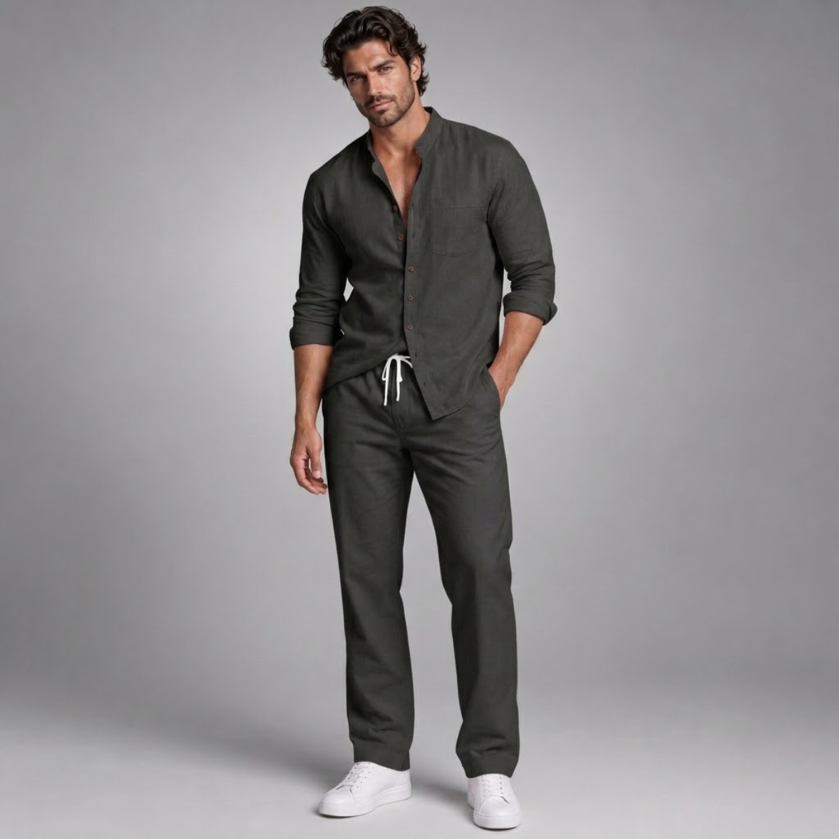 The Pineview Men’s Cotton Linen Two Piece Shirt Set