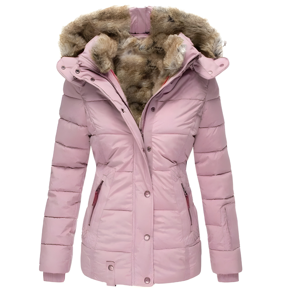 Women's Quilted Winter Coat | Long Jacket with Detachable Fur Hood