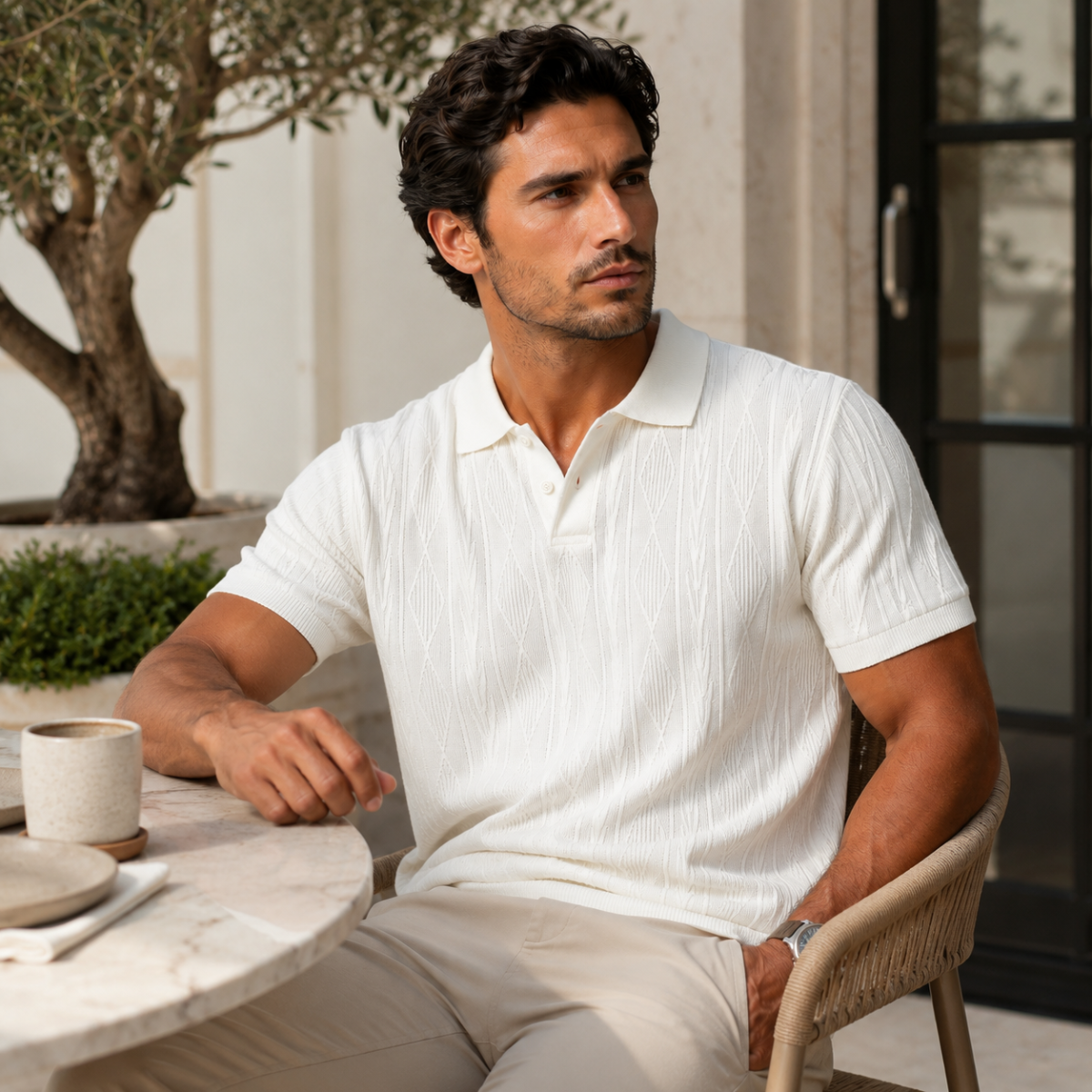 The Ridgebrook Men’s Textured Button Up Casual Polo Shirt