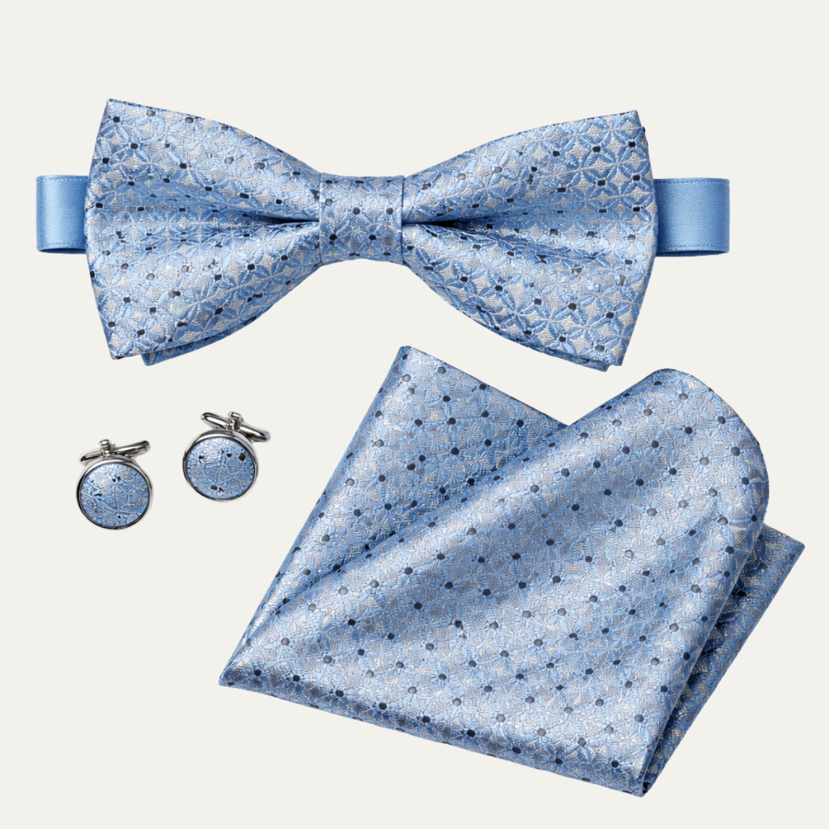 The Ashbury Men’s Bow Tie with Pocket Square & Cufflinks Set – Light Blue