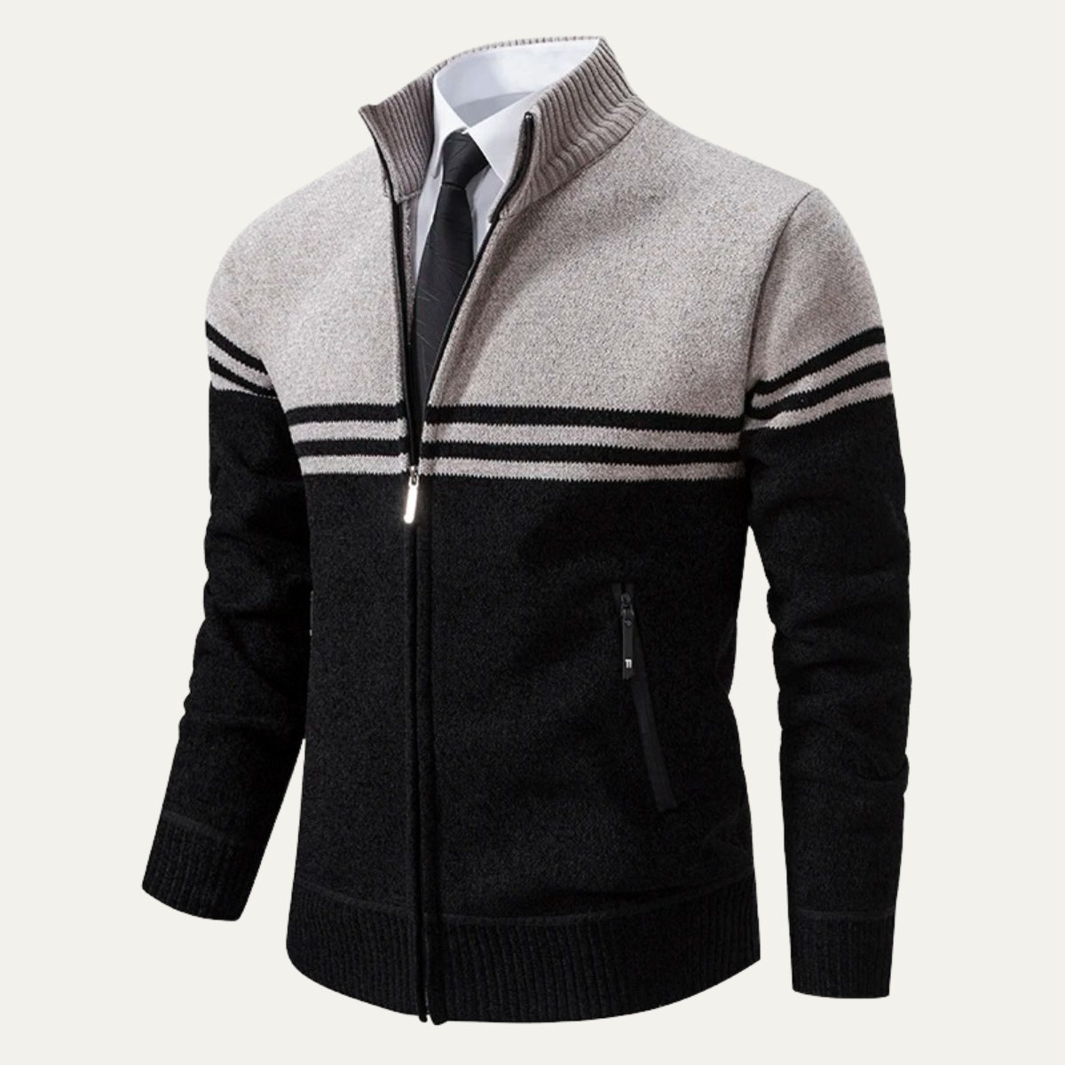 The Genova Men's Striped Thick Fleece Lined Knit Sweater Jacket