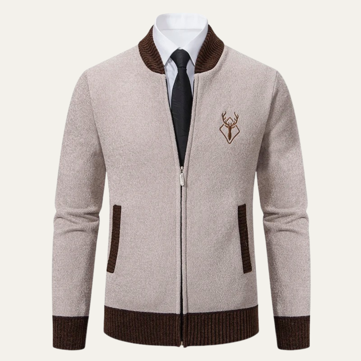 The Clapham Men's Embroidered Smart Knit Zip Sweater