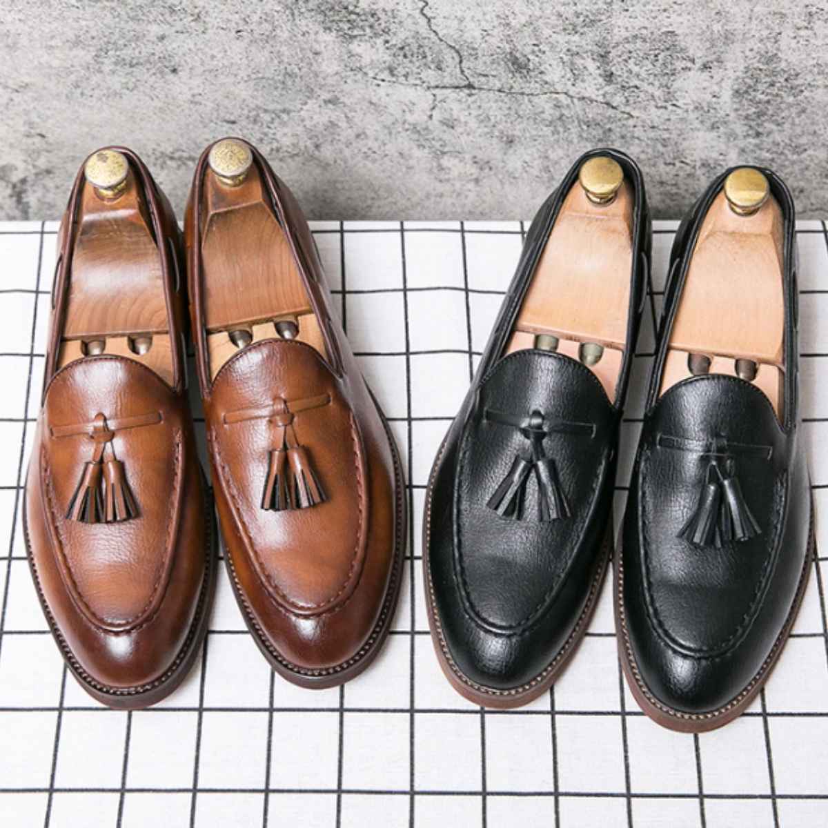 The Hawthorne Park Men’s Pointed Toe Tassel Faux Leather Slip On Loafers