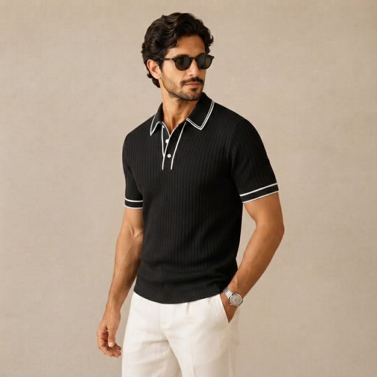The Moscova Men’s Ribbed Knit Business Polo Shirt