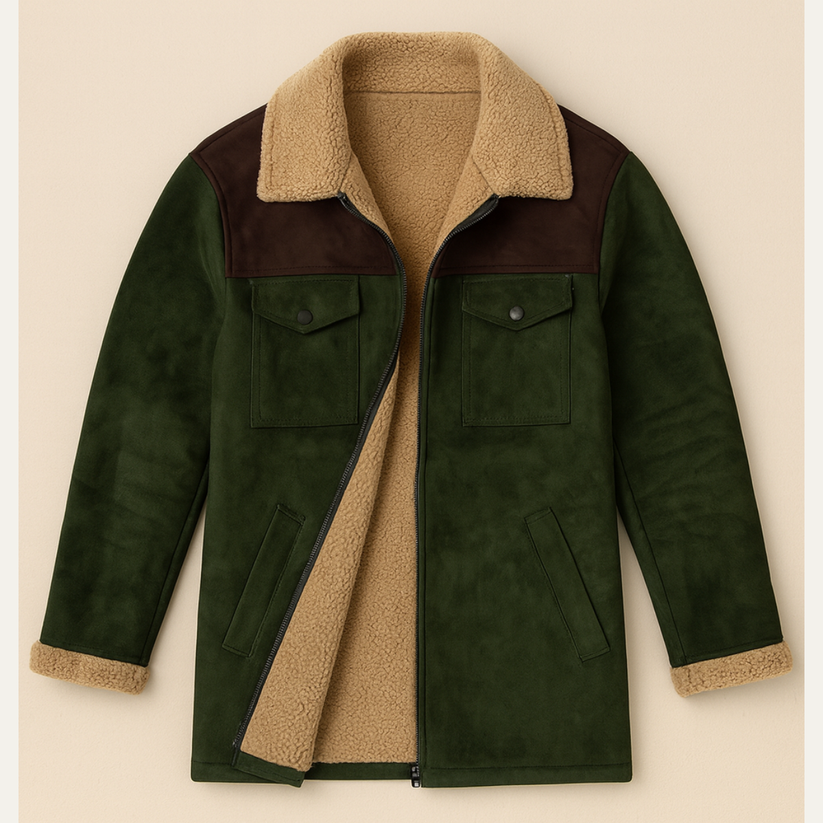 The Genoa Men’s Warm Winter Suede Fleece Lined Jacket with Pockets