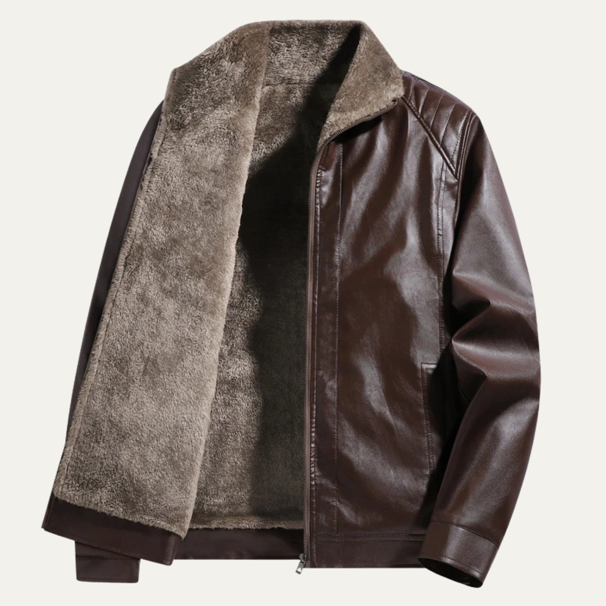 The Highcrest Men’s Winter Fleece Lined Faux Leather Biker Jacket