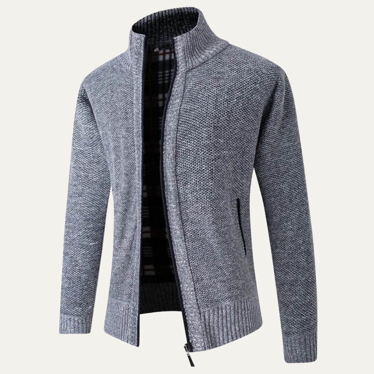 The Cala Luna Men’s Stand Collar Knit Zip Cardigan