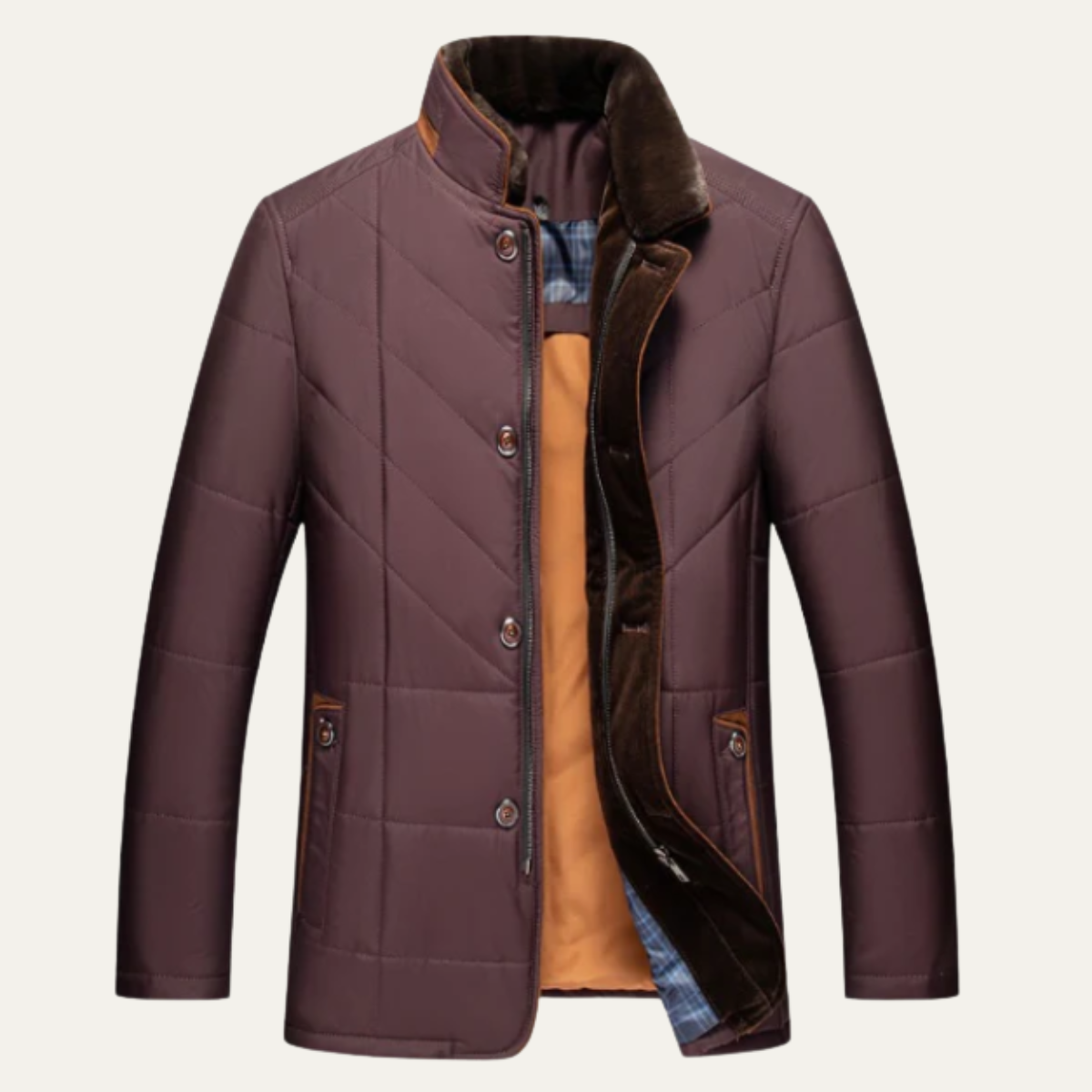 The Stratton Men’s Stylish Padded Winter Quilted Jacket with Velvet Collar