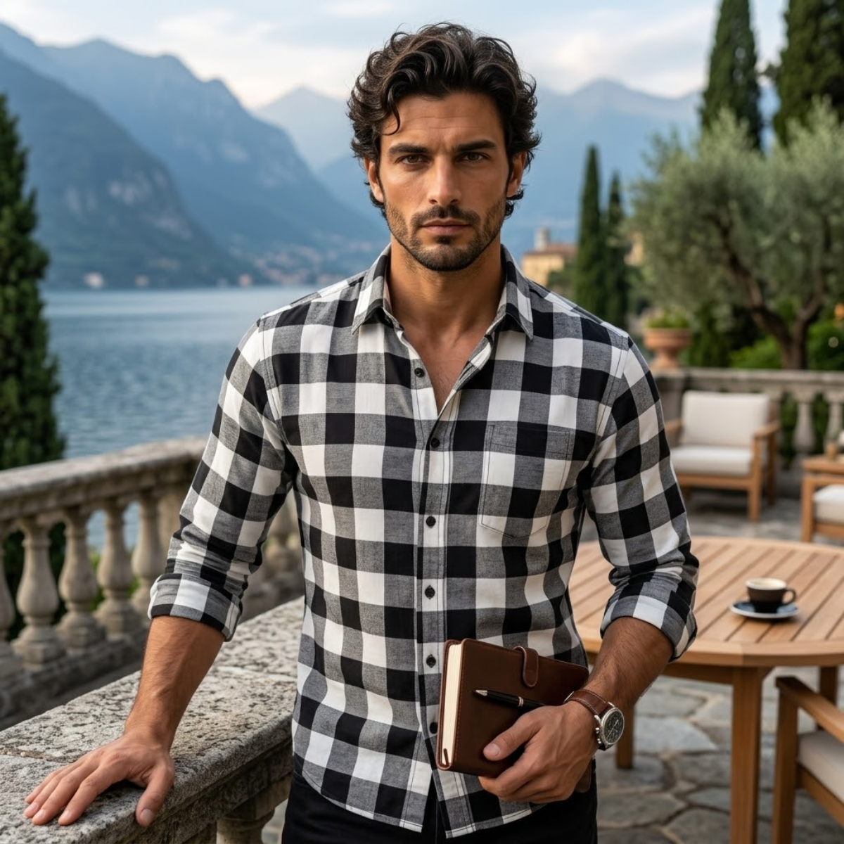 The Como Lago Men’s Casual Plaid Button Up Shirt