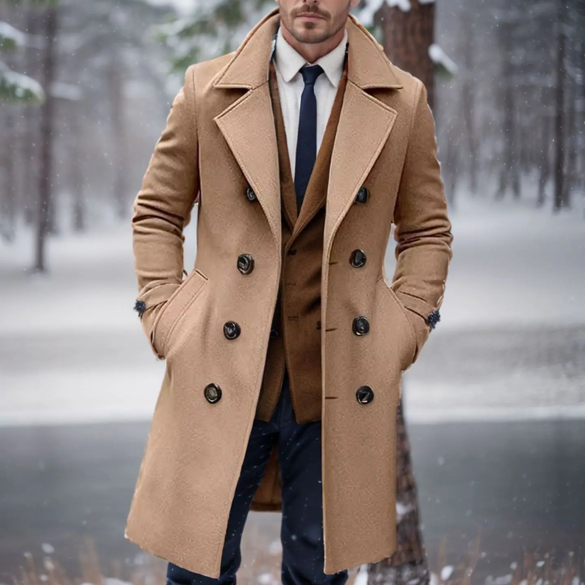 The Norcia Men’s Double Breasted Wool Trench Coat