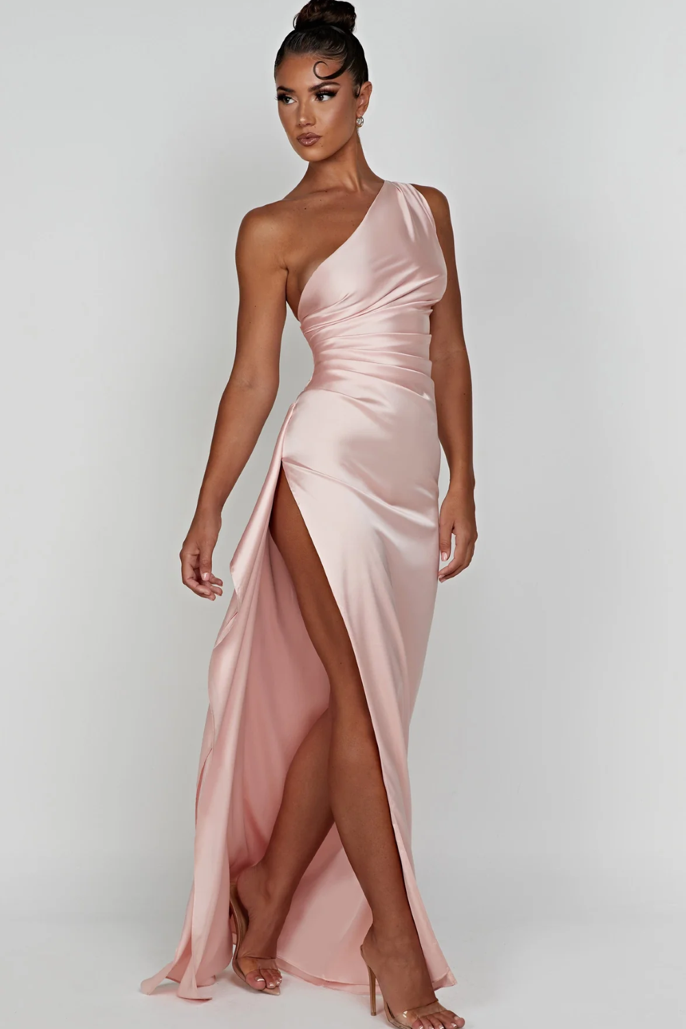 Women's Glossy Satin Gown with Single Strap