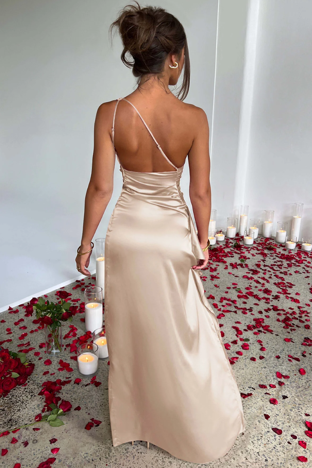Women's Glossy Satin Gown with Single Strap