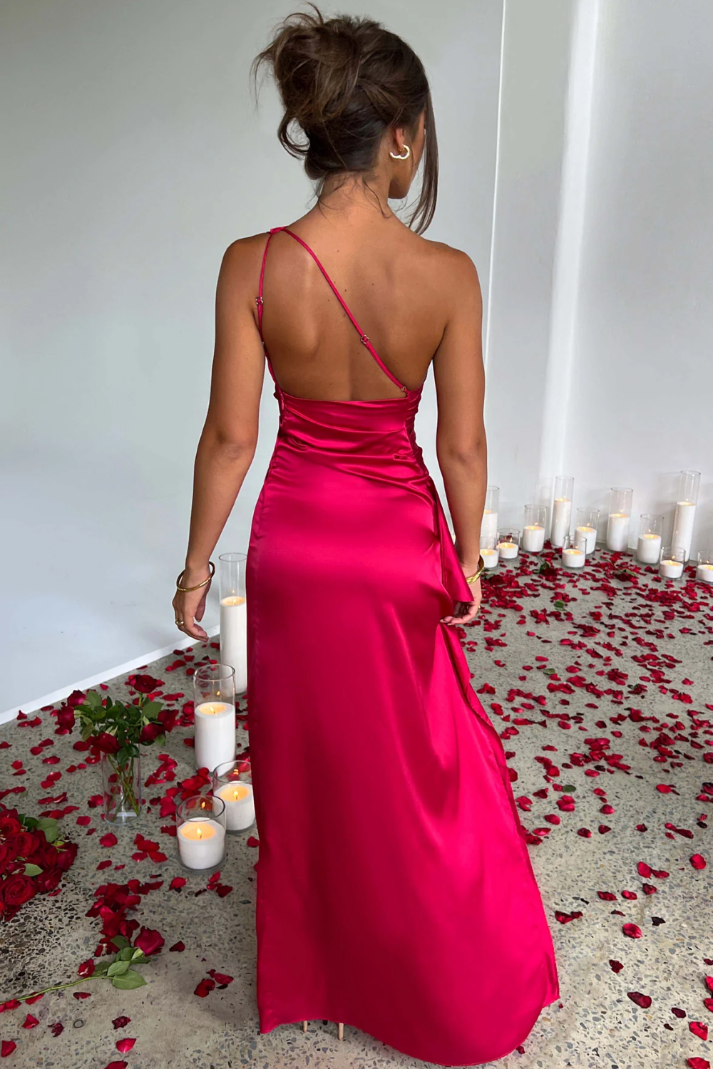 Women's Glossy Satin Gown with Single Strap