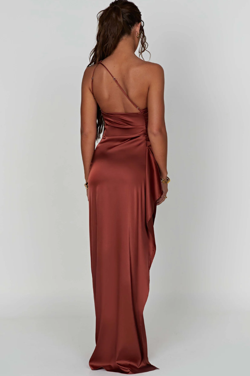 Women's Glossy Satin Gown with Single Strap