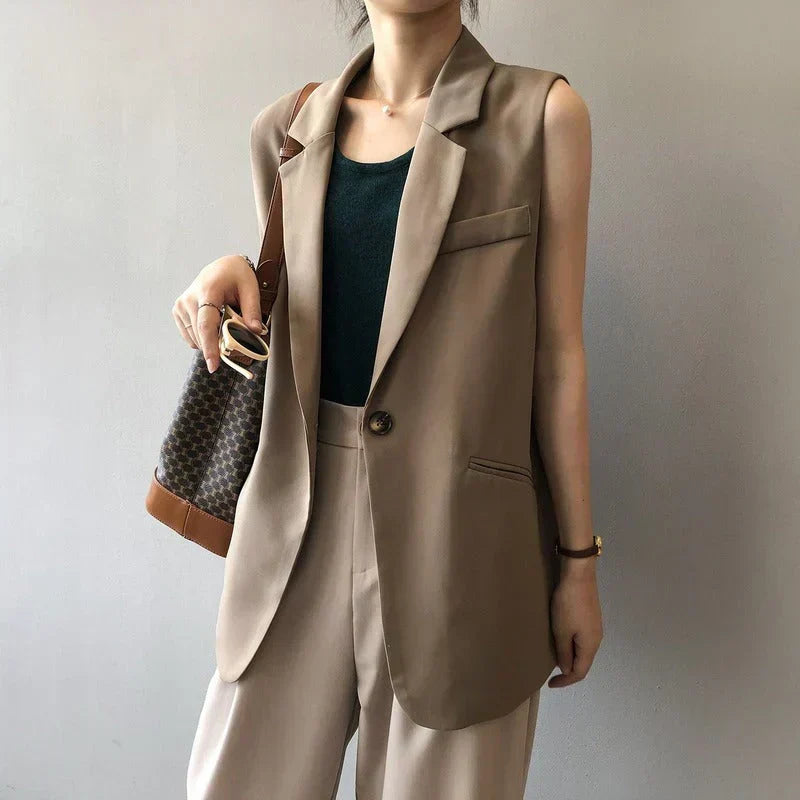 Women's Beige Blazer Vest