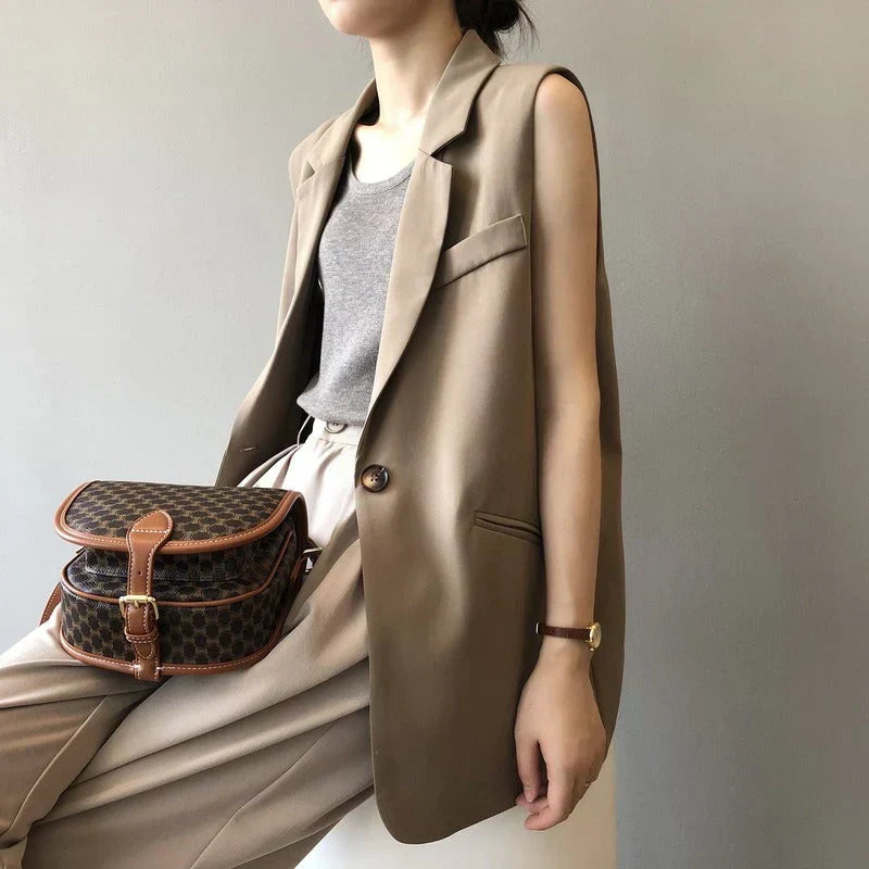 Women's Beige Blazer Vest