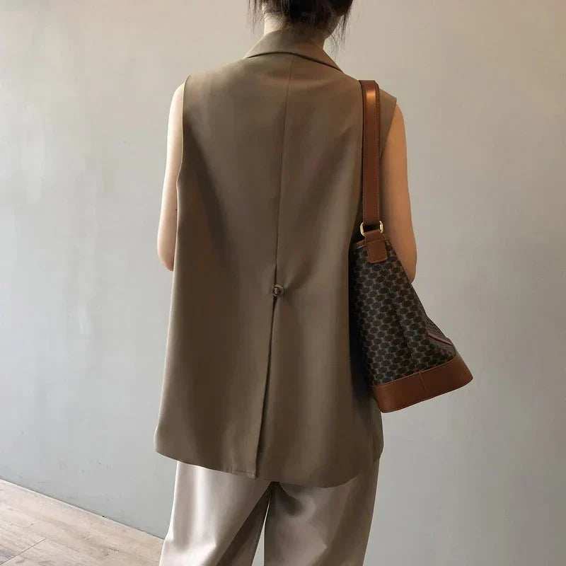 Women's Beige Blazer Vest