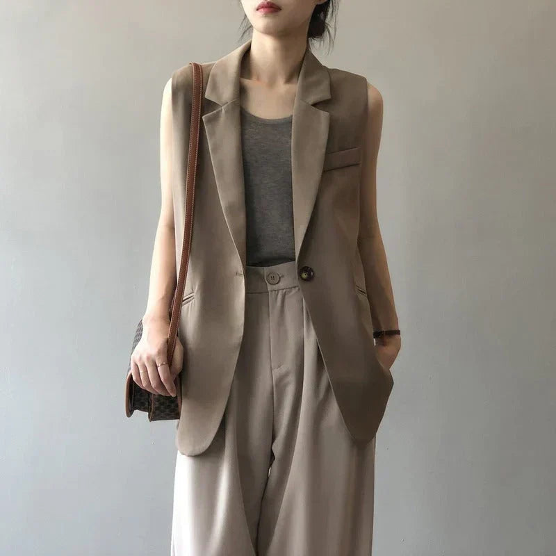 Women's Beige Blazer Vest