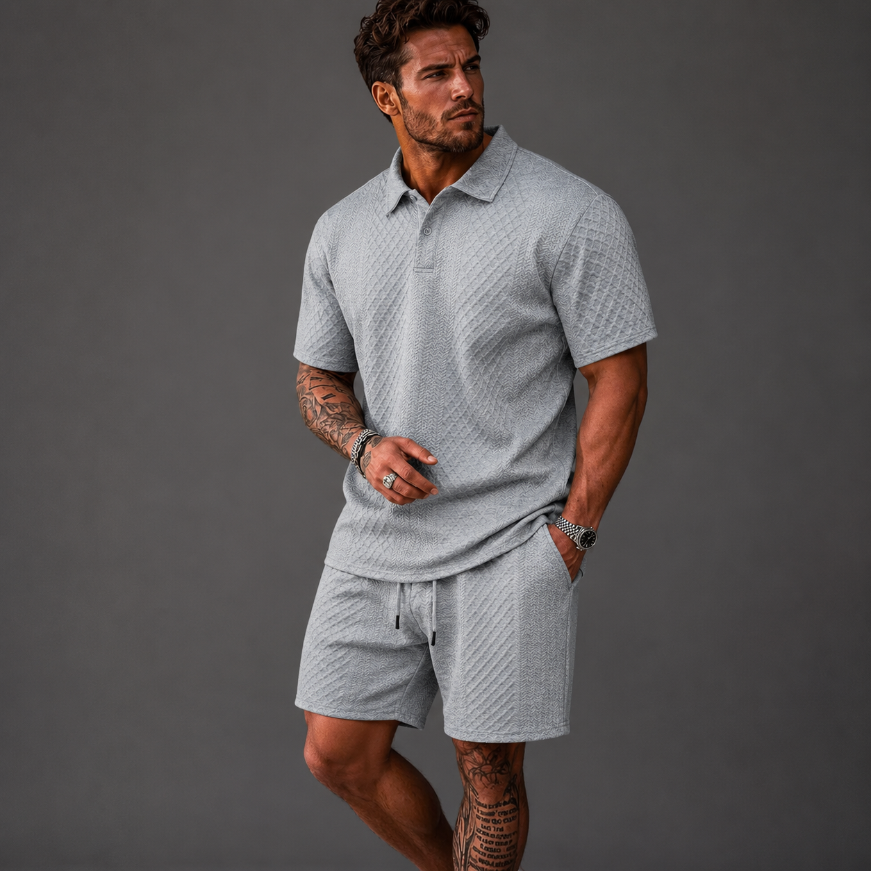 Men’s Summer Jacquard Polo & Shorts Set – Lightweight Beach Outfit - The Surrey