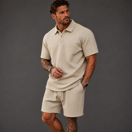 Men’s Summer Jacquard Polo & Shorts Set – Lightweight Beach Outfit - The Surrey